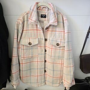 Hurley Cream Orange Plaid Shacket Shirt Jacket Button Down Size Medium